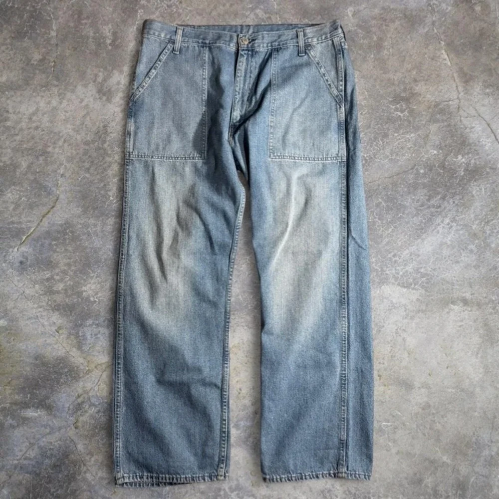 Vintage Levi's 555 Relaxed‎ Fit Carpenter Workwear Jeans Light Wash Denim W38